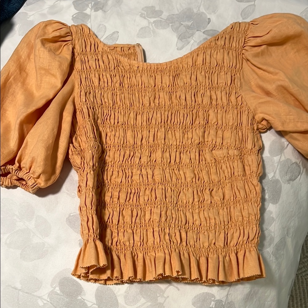 Wilfred Orange linen Puff Sleeve Top